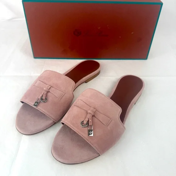SOLD! NWT Loro Piana Summer Charms Flats Sandal Pink Suede Slide - Picture 3 of 7
